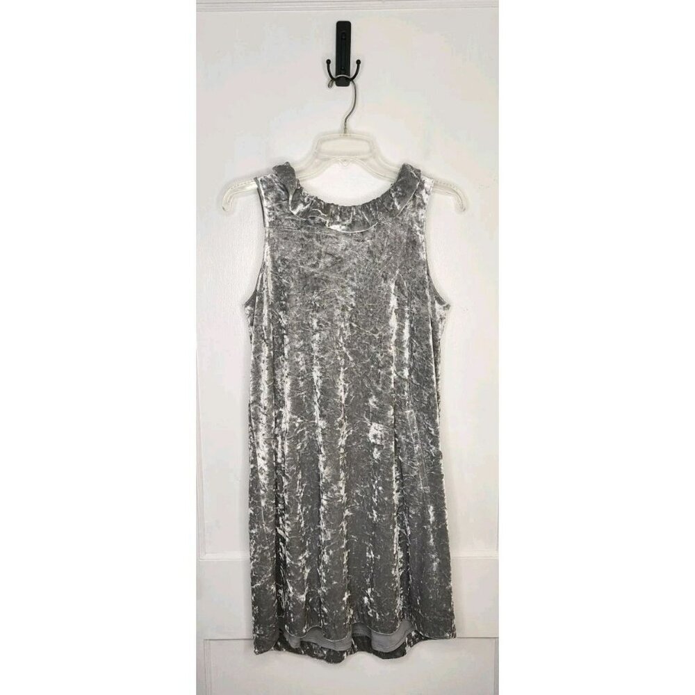 NWT Size Small Tyler Boe Silver Crushed Velvet Stella Dress Ruffle Neck Bow Back
